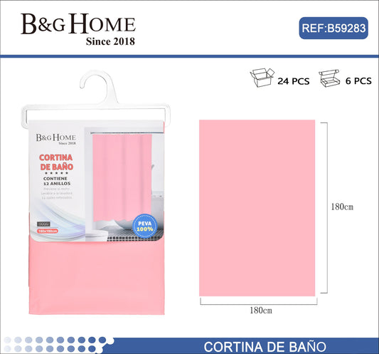 Cortina de baño 180x180cm rosa (con 12 anillas)