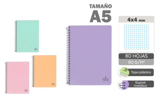Eu-Cuadernos T/P A5 80H 90G C.4X4 Pastel