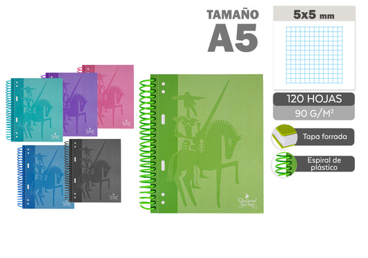 Cuaderno Espiral Flexible A5 120H 90G/M2 Cuadros 5X5Mm Tapa Forrada