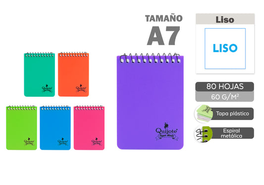 Libreta T/P A7 80H 60G Espiral Arriba Liso 6 Colores Fluor