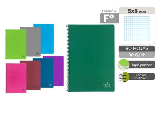 Cuadernos Tapa Plástico Folio 80H 90Gr Cuadros 5X5Mm