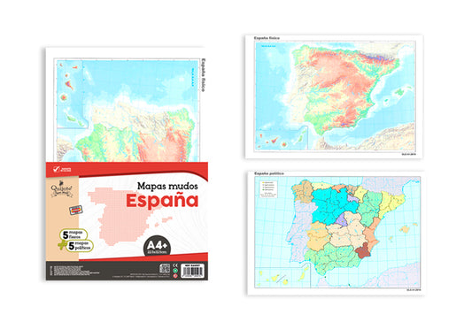 Mapas Mudos España A4 225X325Mm Físico  Político 10U