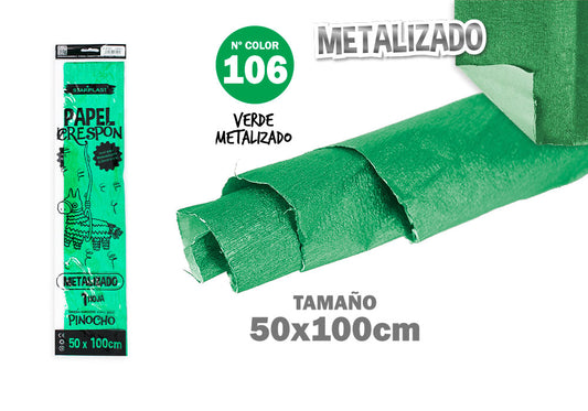 Papel Crespón 50X100Cm N88 Metalizado Verde Hierba