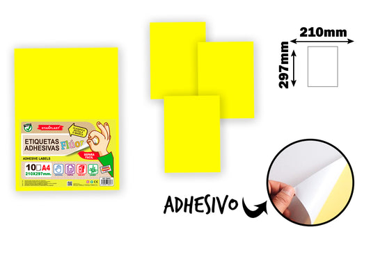 Etiquetas Adhesivas A4 10H Amarillo Flúor