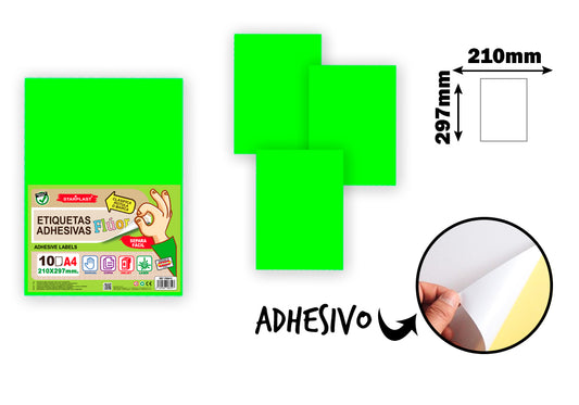 Etiquetas Adhesivas A4 10H Verde Flúor