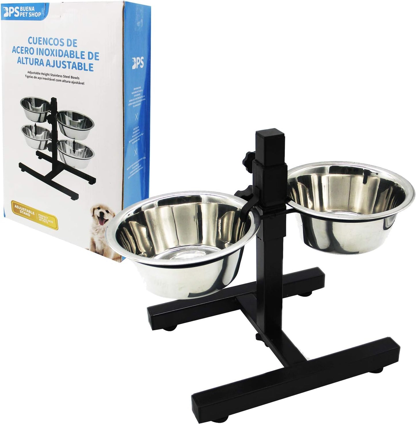 BPS Comederos Bebedero para Perros Acero Inoxidable con Pie Soporte Juego de Cuencos Elevados Altura Ajustable 3