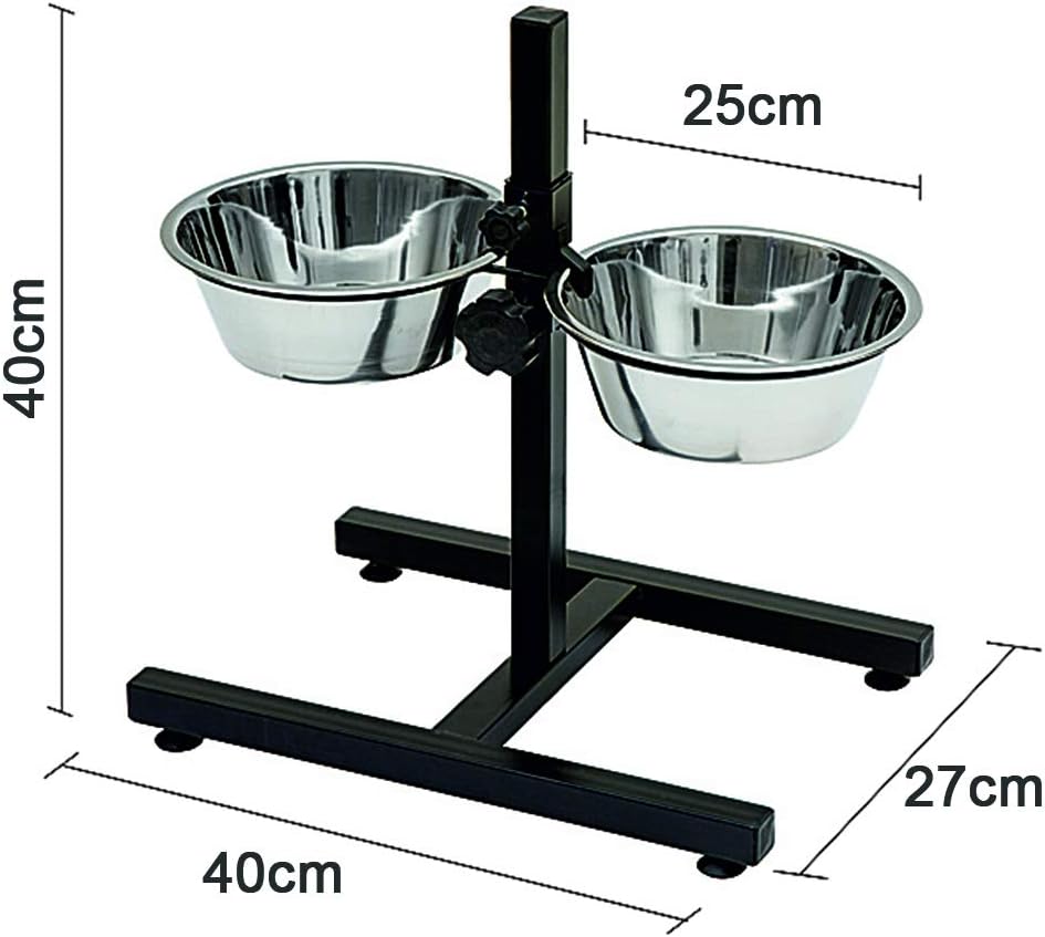 BPS Comederos Bebedero para Perros Acero Inoxidable con Pie Soporte Juego de Cuencos Elevados Altura Ajustable 3