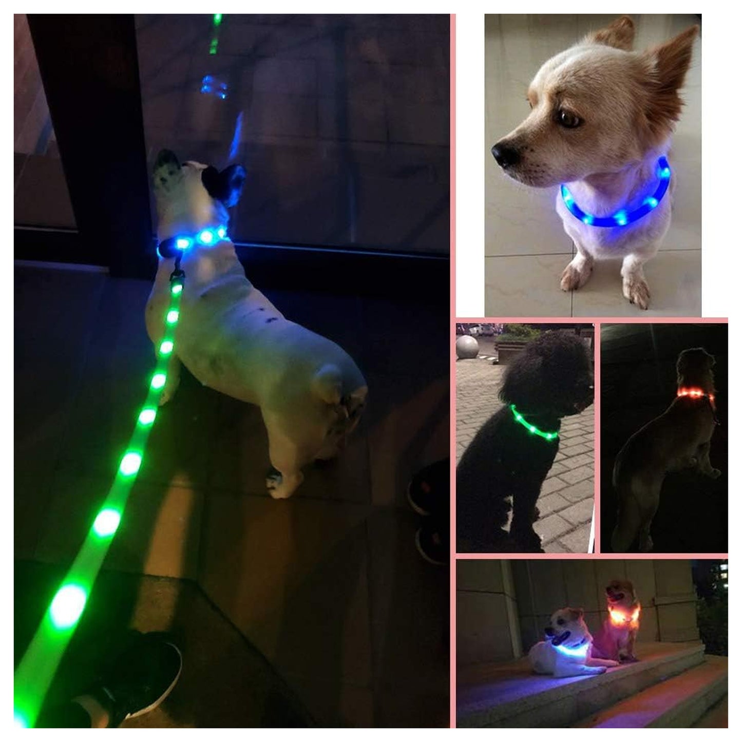 Bps Collar Luminoso Recargable USB para Mascotas Perros Gatos Impermeable Collar de Seguridad Luz Brillante