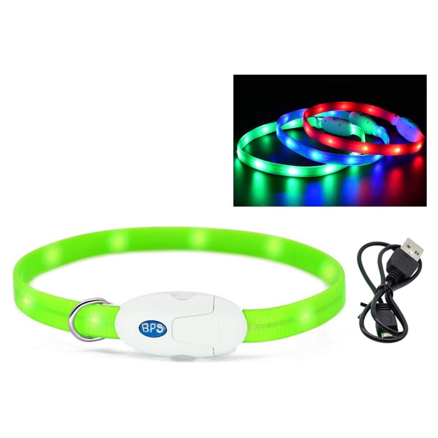 Bps Collar Luminoso Recargable USB para Mascotas Perros Gatos Impermeable Collar de Seguridad Luz Brillante