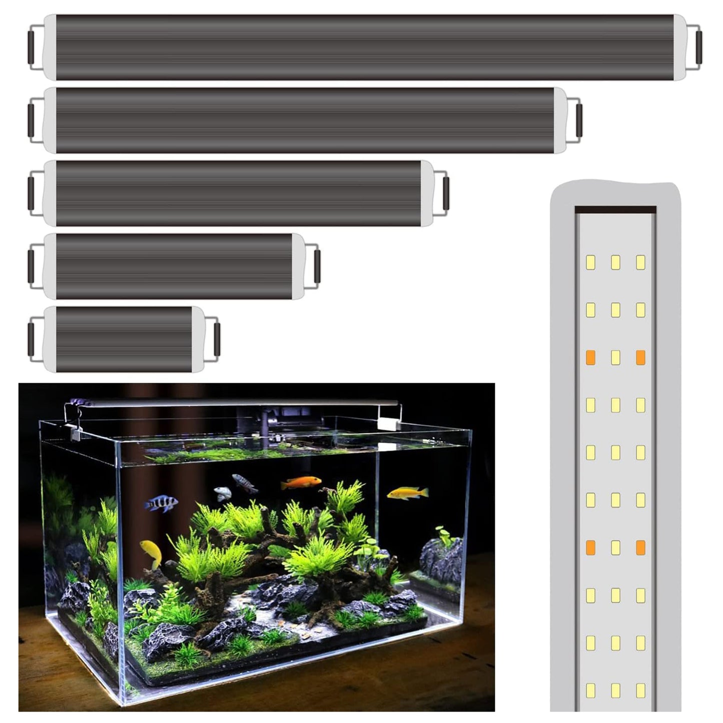 BPS Luz LED para Acuario Lámpara de Acuario 4000K Impermeable con Soporte Extensible [Clase de eficiencia energética A+]