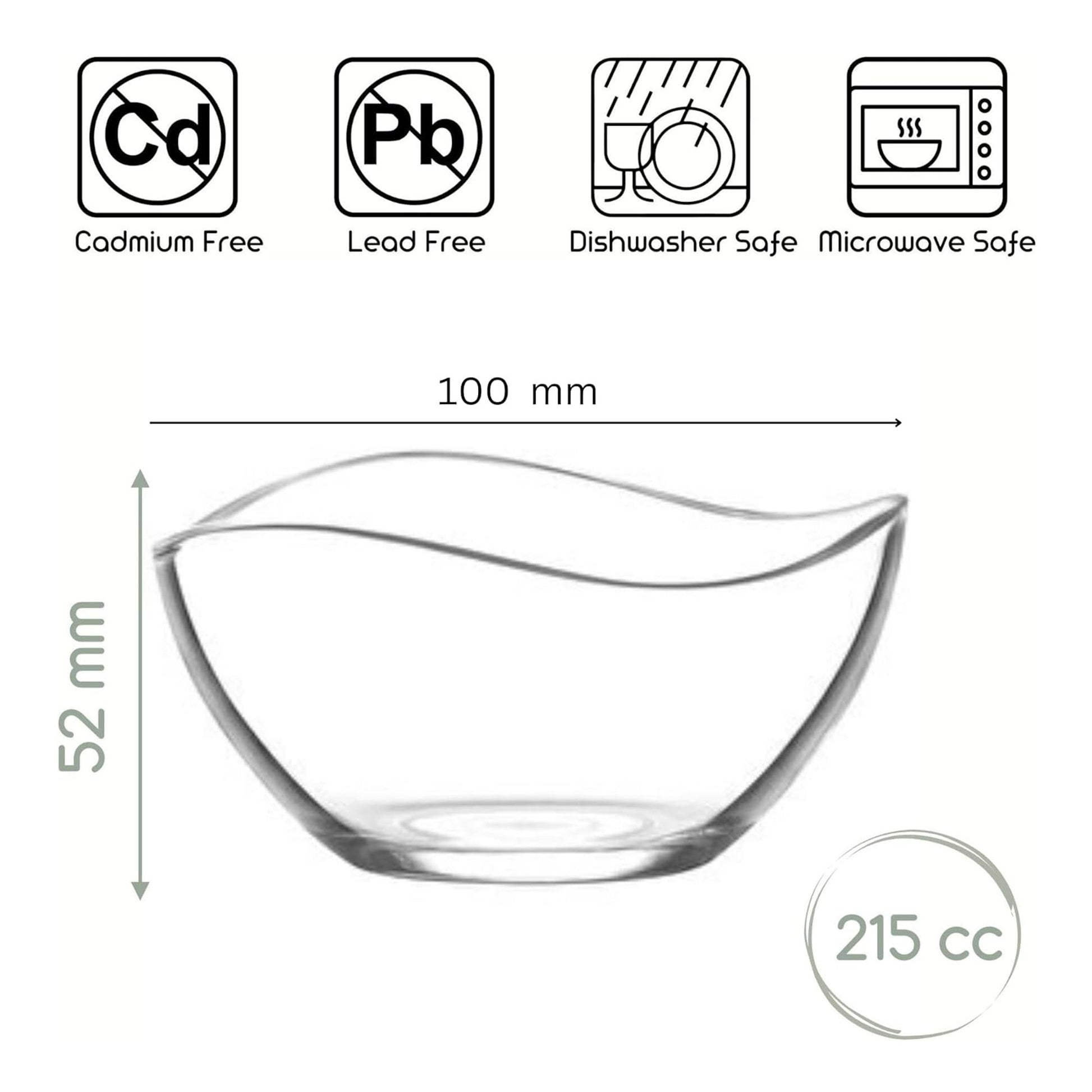 Lav Vira Juego de 6 cuencos de vidrio 7-10-12cm ideal para cereales, aperitivos y postres