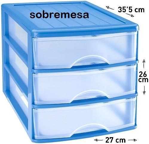 CAJONERA SOBREMESA 3 CAJONES AZUL