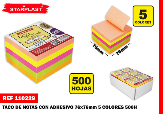 Bloco de notas adesivo 7,6X7,6Cm 500H