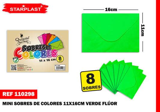 Envelopes Verde Flúor 160X110Mm 8U