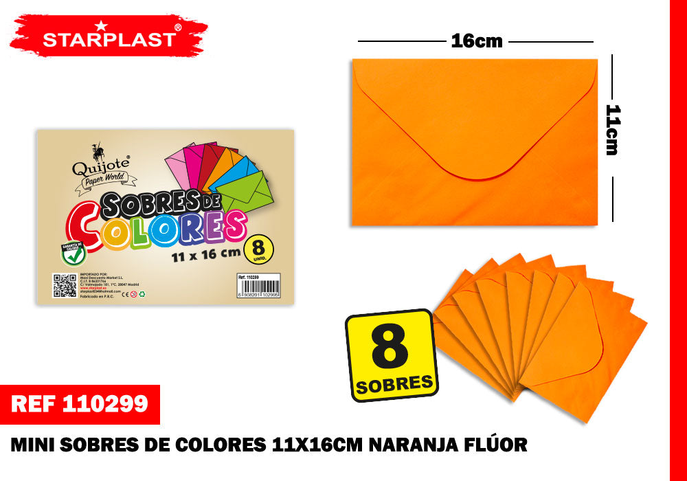 Sobres Naranja Flúor 160X110Mm 8U