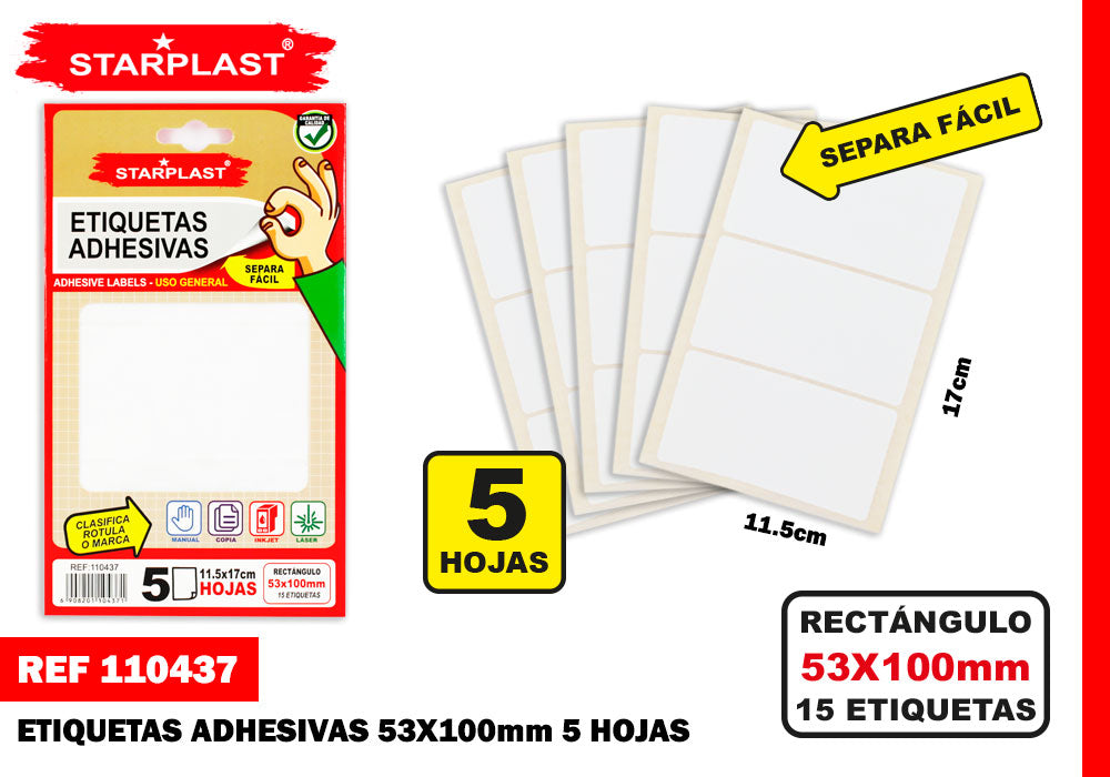 Etiquetas Adesivas 100X53Mm 15U