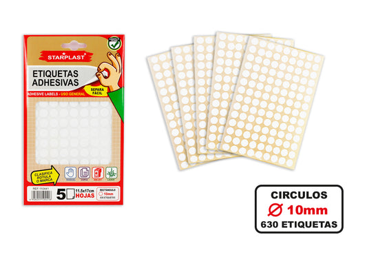 Etiquetas Adhesivas Redondas 10Mm 630U