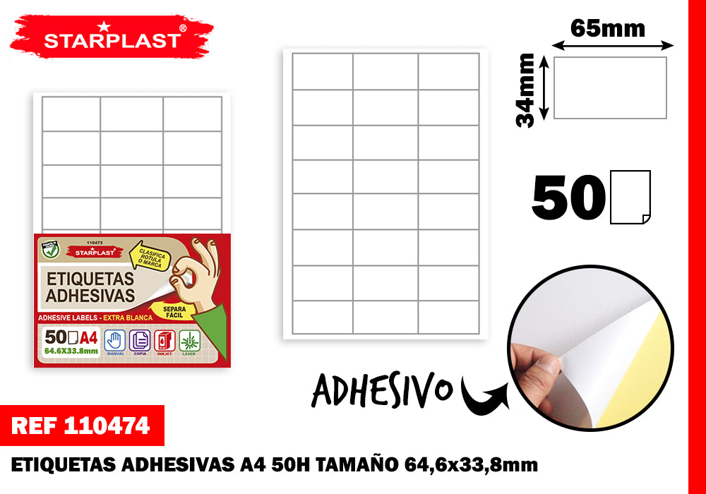 Etiquetas Adhesivas 64,6X33,8Mm 50H