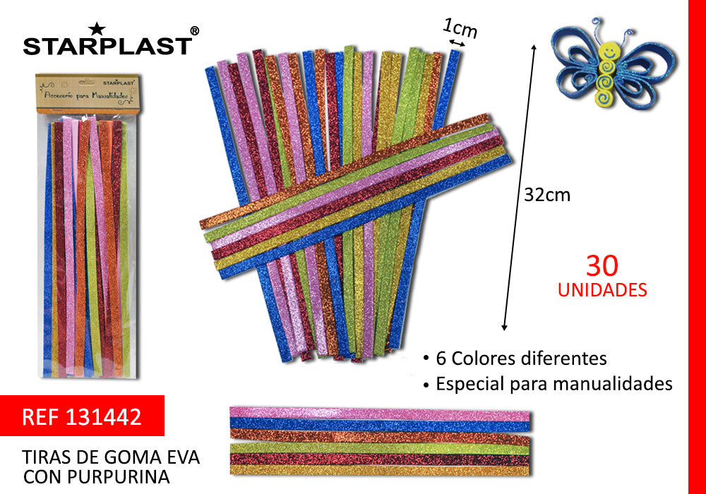 Tiras De Goma Eva Con Purpurina 1X32Cm 30U