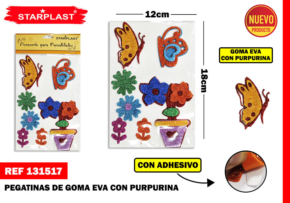 Pegatina Goma Eva Diseño Jardín Purpurina