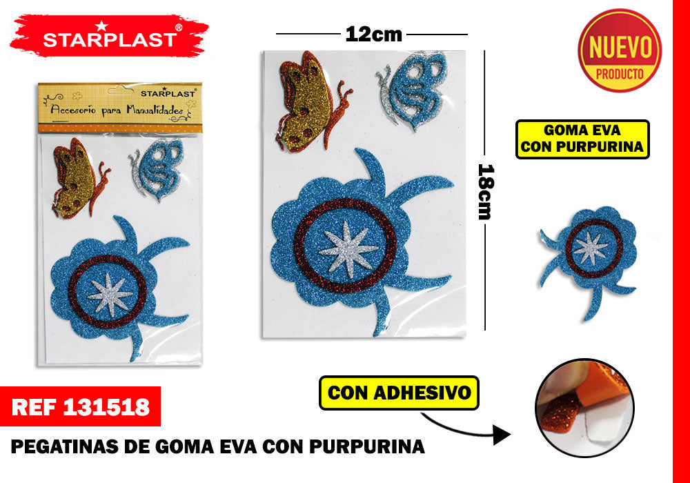 Pegatina Goma Eva Diseño Mariposas Purpurina