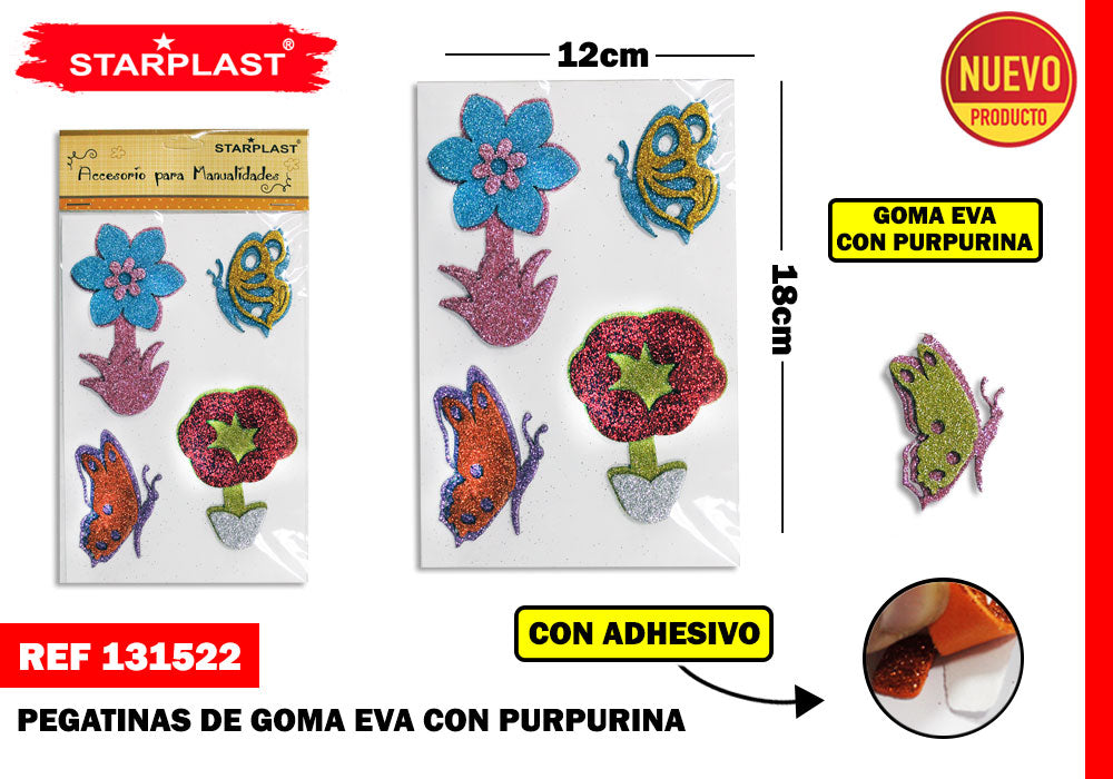 Pegatina Goma Eva Diseño Flor Mariposa Purpurina