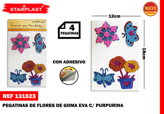 Pegatina Goma Eva Diseño Flores Purpurina