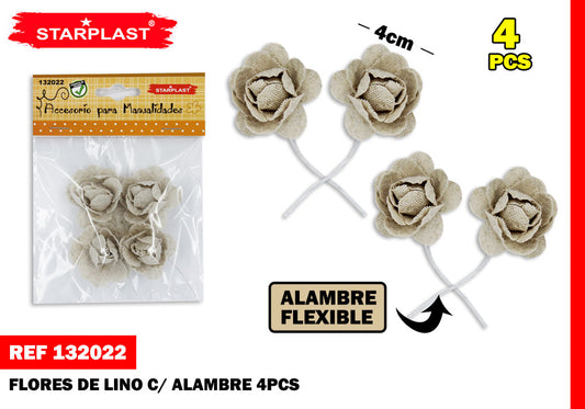 Flor De Lino 40Mm Con Alambre 4U