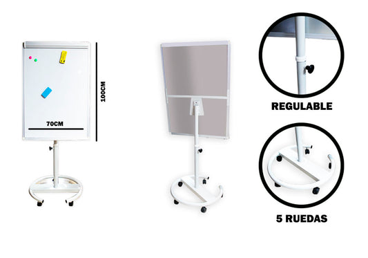 Pizarra Blanca Base Con Ruedas 70X100Cm