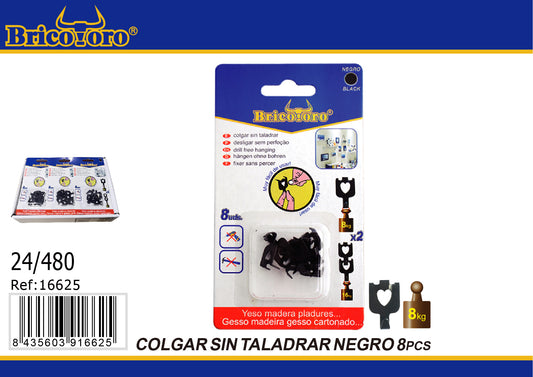 Colgar Sin Taladrar Negro 8 Pcs