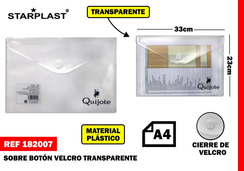 Sobre Boton Velcro A4 Transparente