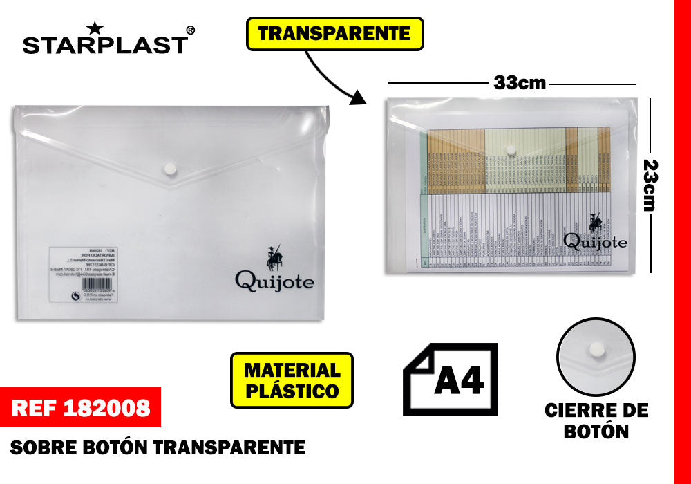 Sobre Boton A4 Transparente