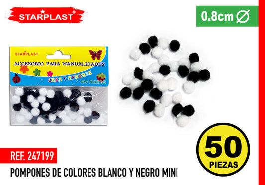 Pompon 0,9Cm Preto e Branco