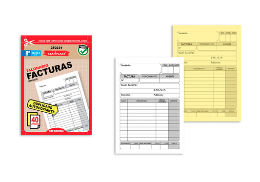 Talão de cheques de fatura 2 cópias 105X140Mm 40 conjuntos