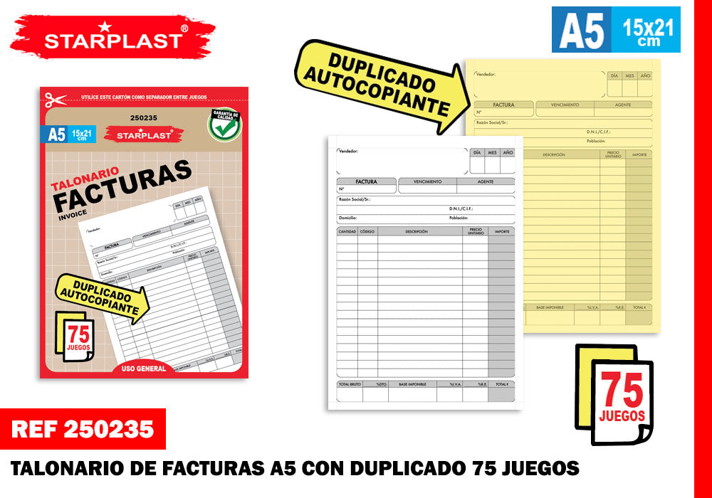 Facturas 2 Copias A5 75Juegos