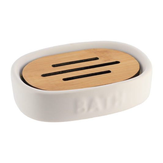 Jabonera Dolomite Bath - Blanco/Bambu