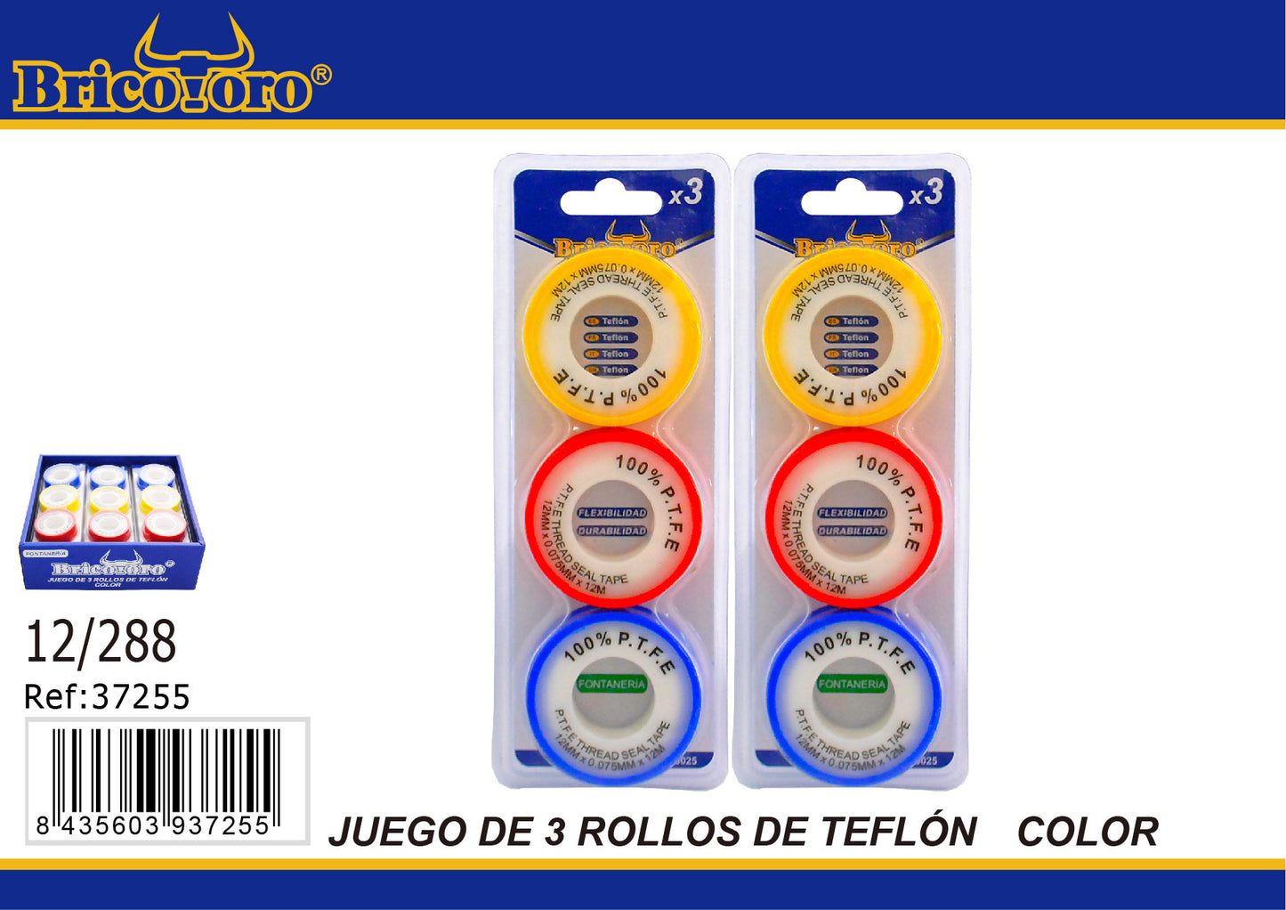 Conjunto de 3 rolos coloridos de Teflon