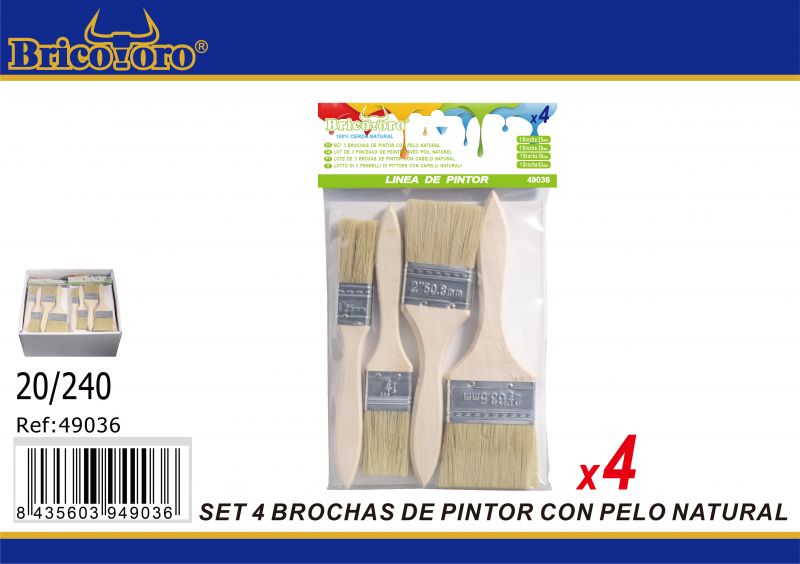 Conjunto de 4 pincéis de pintura com cabelo natural