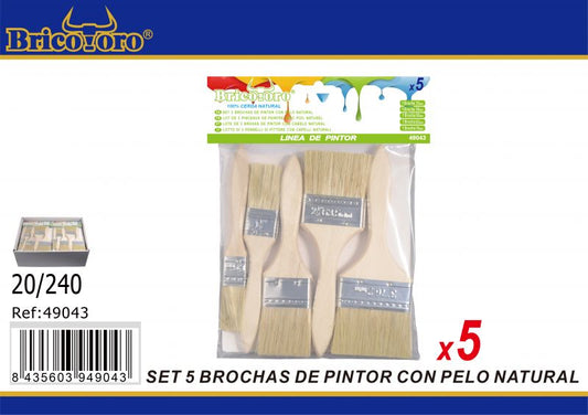 Set 5 Brochas De Pintor Con Pelo Natural