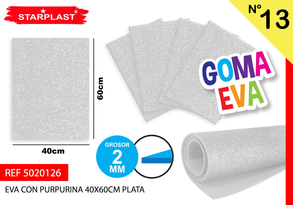 Goma Eva Purpurina 40X60Cm 2Mm N13 Plata