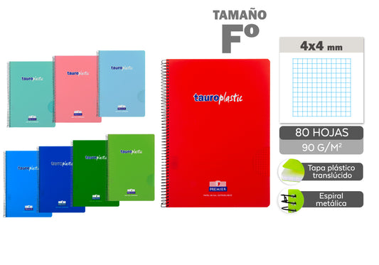 Cuaderno Espiral Folio 80H 90G/M2 Cuadros 4X4Mm Tapa Plástico