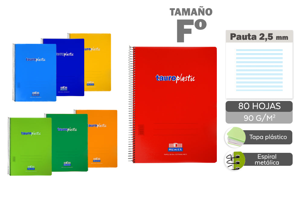 Cuaderno Espiral A4 80H 90G/M2 Pautado 2.5 Tapa Plástico