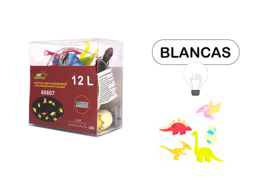 Luzes LED brancas em forma de dinossauro com 2,4m de comprimento 12L