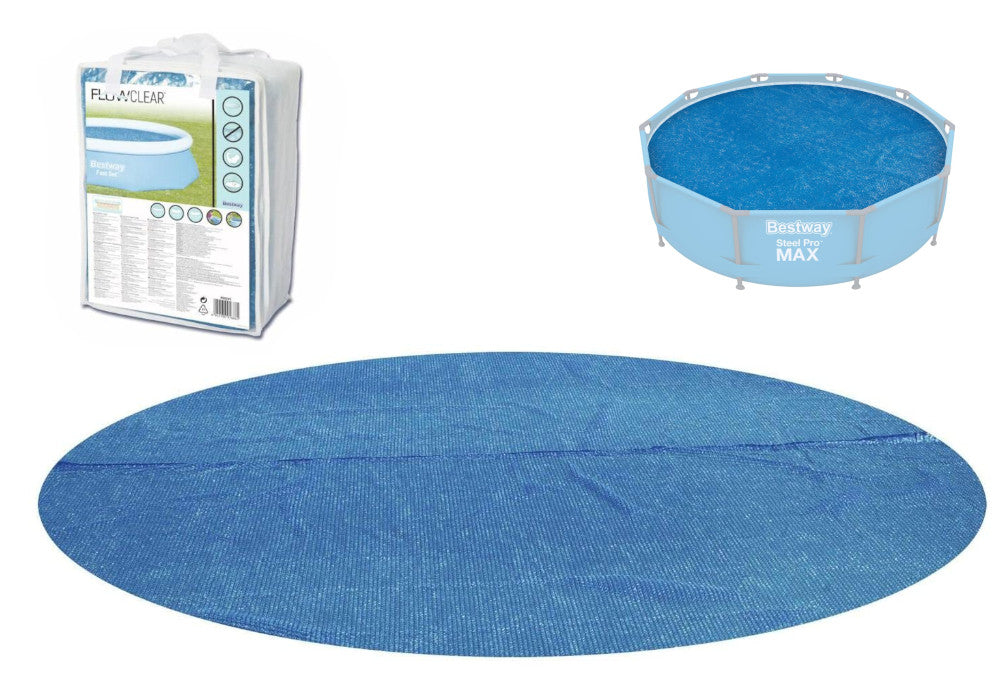 BESTWAY 58241 - Cobertor Solar Piscina Desmontable Redonda Ø289 cm PVC Resistente al Sol Azul de Fácil Instalación 100x45x115 cm