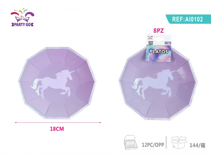 Prato de Cartão Unicórnio 8Uns