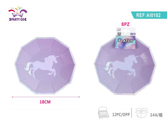 Prato de Cartão Unicórnio 8Uns
