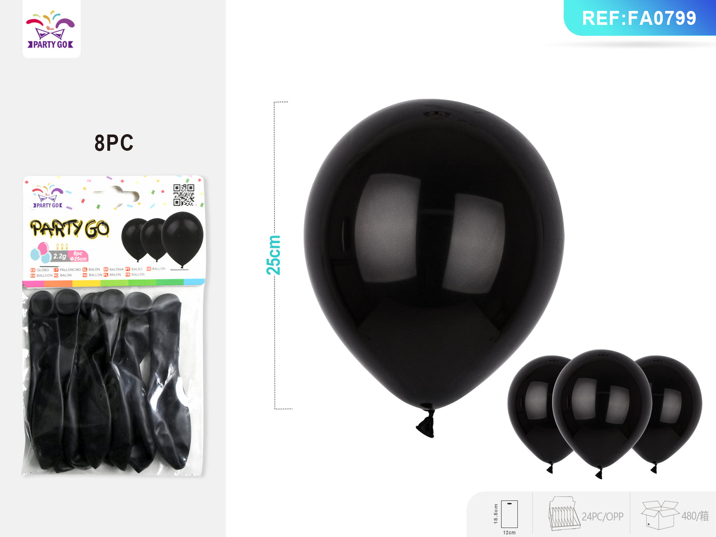 Balão Preto Fosco 2.2G 8Pc