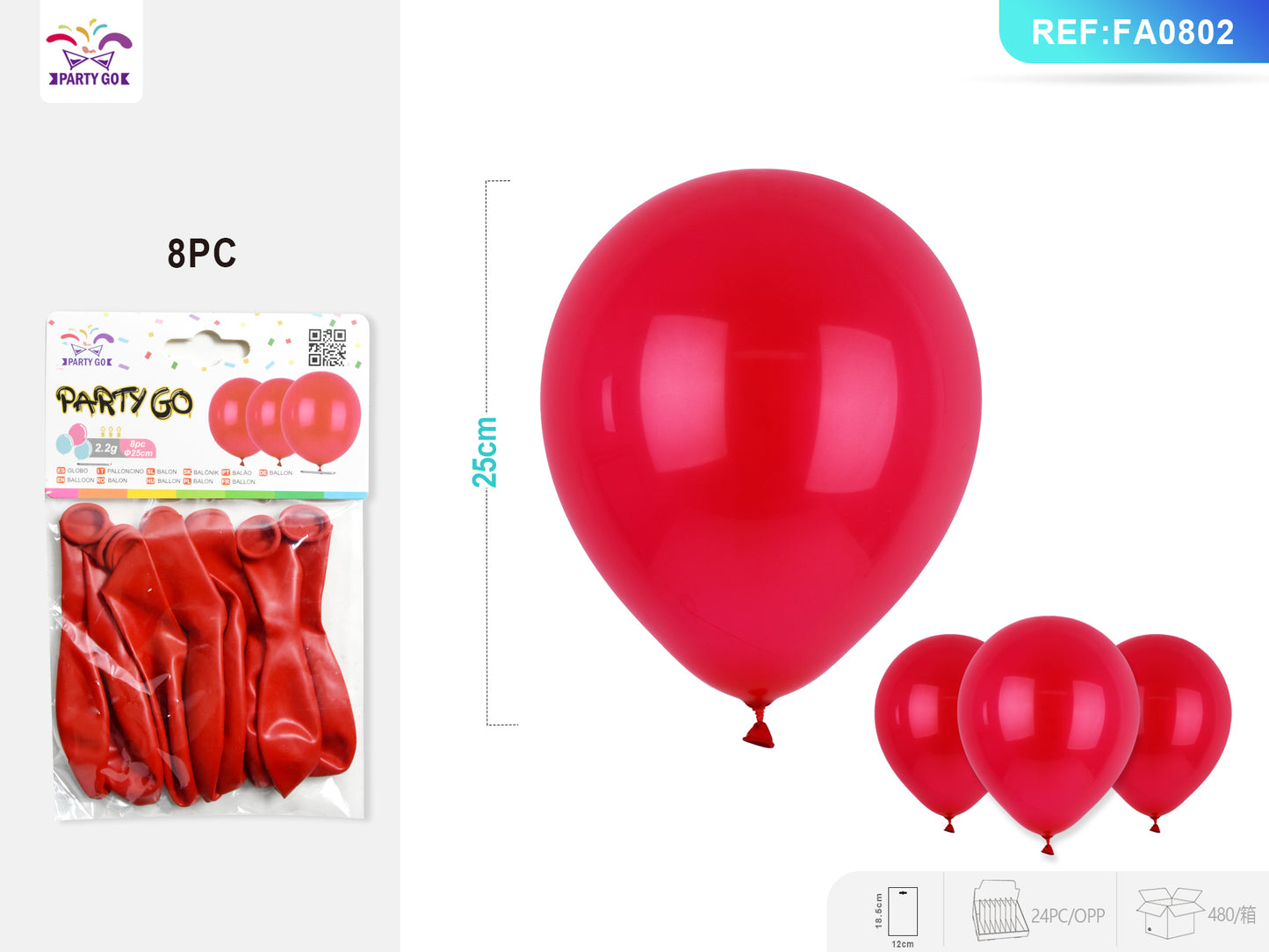 Balão Vermelho Fosco 2.2G 8Pc