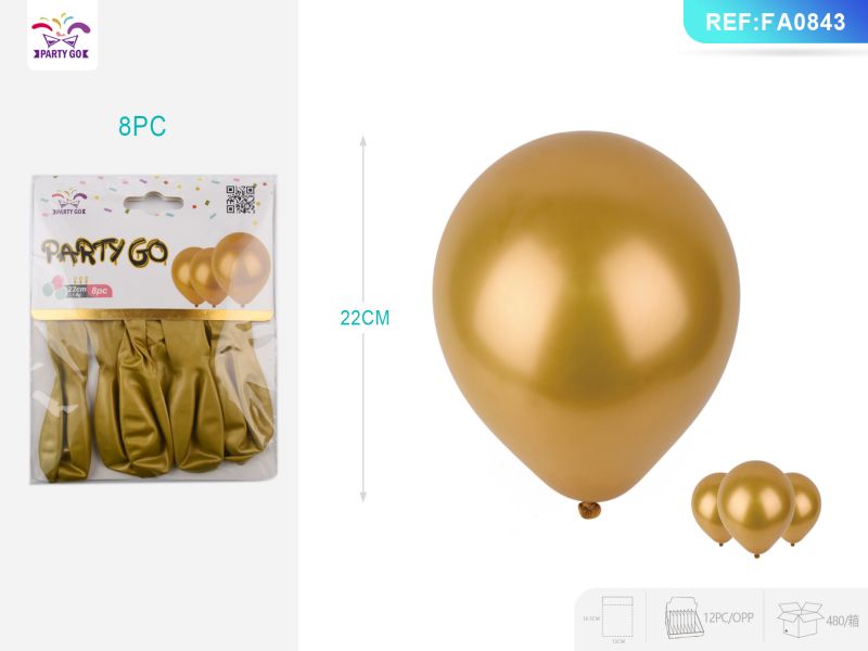 Globo Metalizado Oro 1.8G 8Pc