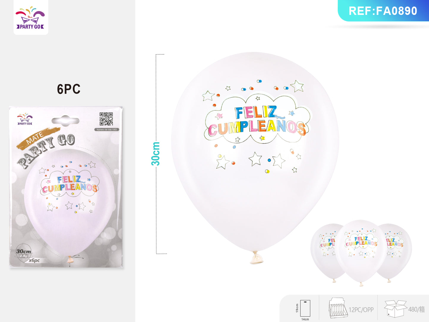 Globo Blanco Mate Estampado 《Feliz Cumplea?Os》Nube Y Estrella 6Pcs